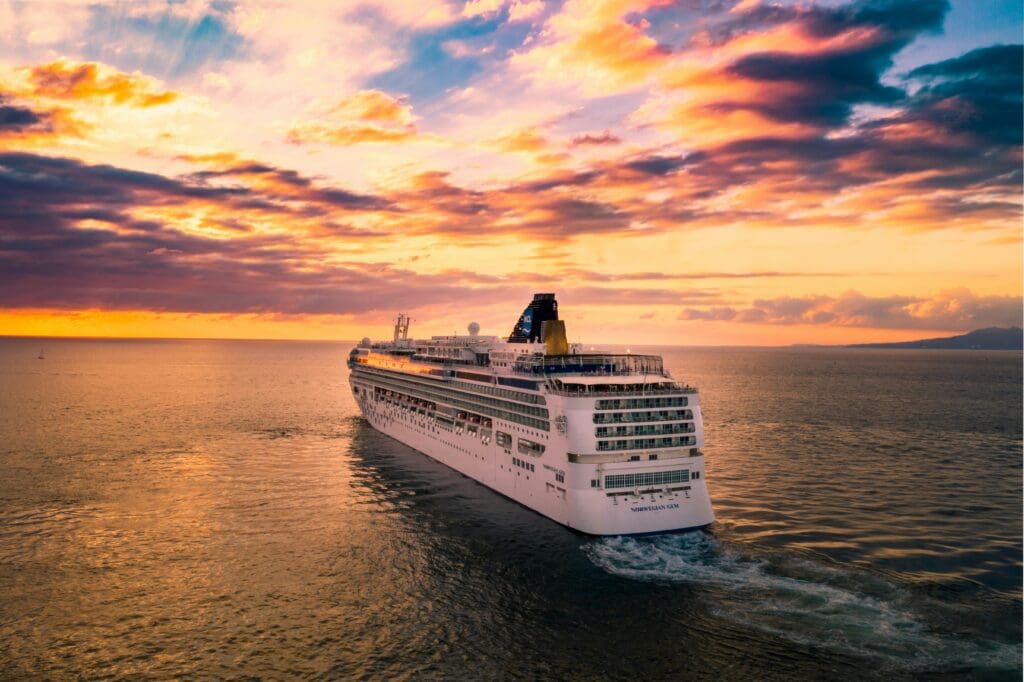 Cruise Ship sailing during sunset